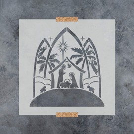 Stained Glass Nativity Stencil - Reusable Stencils for Painting - Create DIY Stained Glass Nativity Home Decor