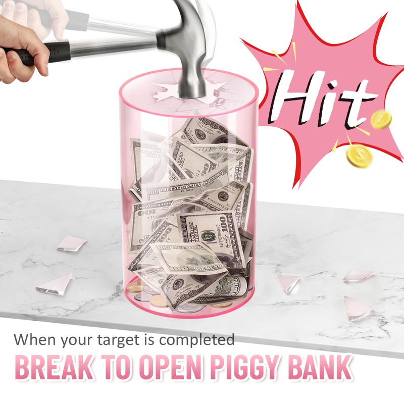hizgo Clear Pink Piggy Bank for Adults and Kids, Unopenable