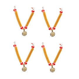 Set of 4 Mala God Goddess Sringar jewellery Set for All God Idol Statue for Laddu Gopal Devi Maa Radha Krishna Indian Traditional Navratri Festival Pooja Articles Item Decor(Size:-2'')(Golden,Orange)