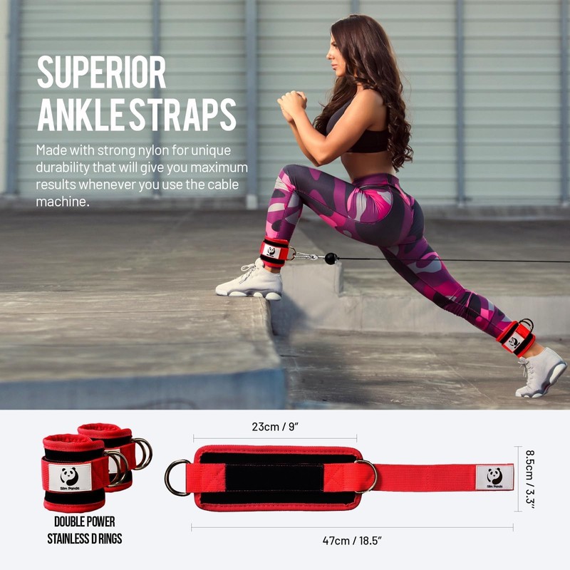 Slim Panda Ankle Strap for Cable Machine Attachments, Resistance Bands