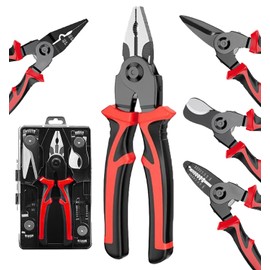 8 Inch 5 In 1 Multifunctional Interchangeable Plier Set Wire Stripper Crimping Tool Cable Cutter Electrician Scissors, and Linesman Pliers All In One Kit with Storage Case