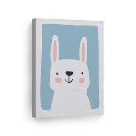 Smile Art Design Cute Rabbit Blue Background Canvas Print Kids Room Decor Wall Art Baby Room Decor Kids Room Decor Nursery Decor Ready to Hang Made in The USA 22x15