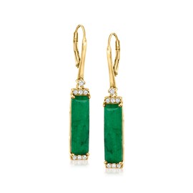 Ross-Simons 10.00 ct. t.w. Emerald and .30 ct. t.w. White Topaz Drop Earrings in 18kt Gold Over Sterling