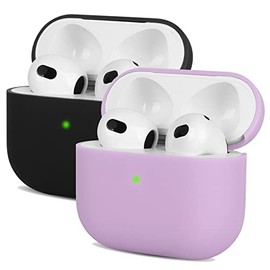 2X Kompatibel mit Airpods Pro 2 Generation Hülle 2022, Mocarheri Ultra-dünnes, Silikon Stoßfeste Weiches Schutzhülle für Airpods Pro 2, Voller Schutz für Airpods Pro 2 Case Cover, Schwarz/Helles Lila