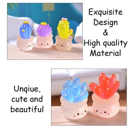 GELXGRIT 6 Pcs Luminous Mini Resin Cactus Figurines Glow in The Dark Resin Cacti Status Cute Miniature Cactus Figures for Micro Landscape Home Outdoor Dollhouse Potted Plant Decoration, 6 Styles