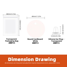 Tanstic 600Pcs Round Earring Display Cards Kit, 40mm/1.57" Earring Cards, Earring Card Holder, Earring Packing Cards with Earring Backs and Self-Sealing Bags for Jewelry Display(White)
