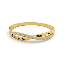 Capital Charms Infinity Numerals Bangle Bracelet, Stainless Steel with CZ Crystals, Fits 17cm / 6.7 inch (GD-Numerals)