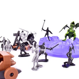 Sunny Days Entertainment Knights and Dragons Figures in Bucket – 42 Assorted Soldiers and Accessories Toy Play Set for Kids | Plastic Fantasy Figurines with Storage Container