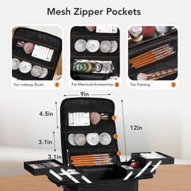 Stagiant Makeup Train Case, Nail Bag Organizer Case, Makeup Box Organizer, 4 Tier Large Travel Makeup Case with Compartments/Shoulder Strap for MUA/Manicure/Tattoo/Eye Lash Extension,Black