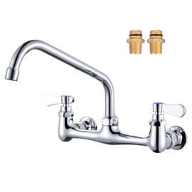 iVIGA Commercial Sink Faucet with 10” Swivel Spout, 8" Center Wall Mount Kitchen Faucet, Dual Handles Brass Utility Sink Faucet for Laundry Room Restaurant Compartment Sink, Polish Chrome