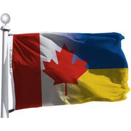 Canada Ukraine Flag 2x3 Ft -Double Sided Smooth Silk Print Canadian Ukrainian National Flags with Two Brass Grommets 36X24 Inch Decorations House Banner
