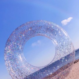 Float, For Kids, Adults, O-Shaped, Glitter, Cute, Thick, For Water Play, For Beaches, Sunbathing, Beach, Summer Vacation, Heat Protection (Silver, Diameter: 35.4 inches (90 cm)