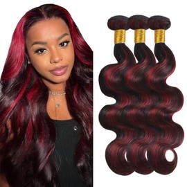 Ombre Burgundy Bundles P1B99J Body Wave 3 Bundles 16 18 20 inch 2 Tone Black Mixed With Wine Red Bundle 8A Brazilian Virgin Hair Extensions