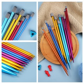 Coopay Knitting Needles Set 25cm UK Size, Short Lightweight Knitting Needles for Arthritis Hands, Funky Coloured Metal Knitting Needle Sets,14 Pairs of Aluminium Knitting Needles Complete Set 2.0-10mm