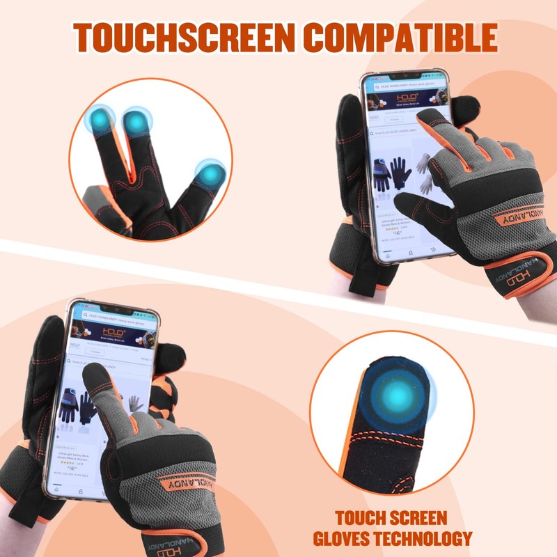 HANDLANDY Touchscreen Work Gloves for Men and Women, Utility Working