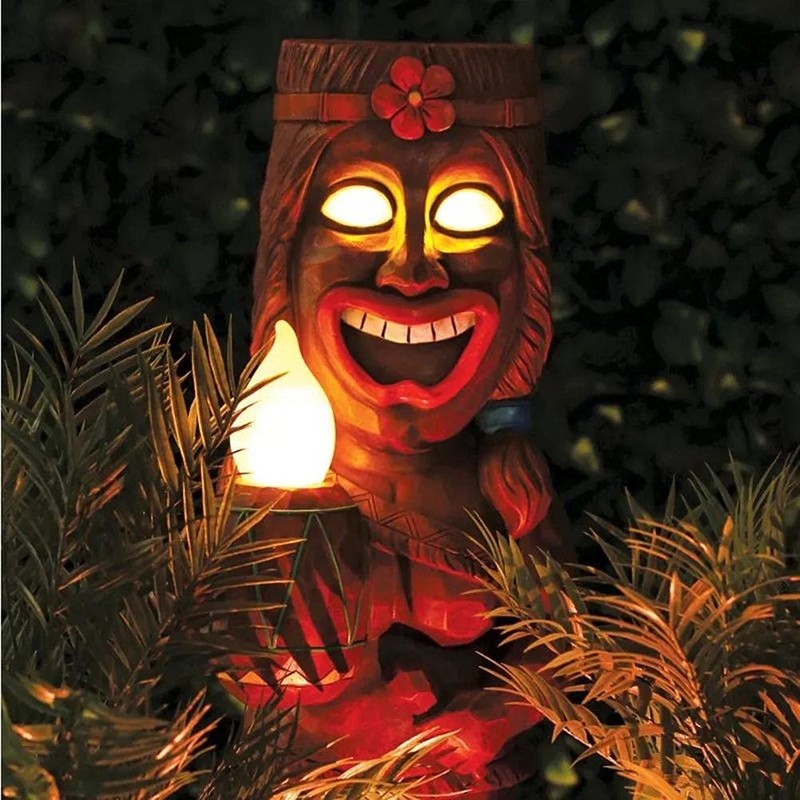 Yusat Tiki Statue with Solar Light, Solar Lamp Tiki Totem