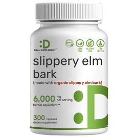 DEAL SUPPLEMENT Slippery Elm Capsules, 6,000mg Per Serving – 300 Pills, Made with Organic Inner Bark Powder Extract – Natural Herb for Soothing Throat & Digestive Support – Non-GMO