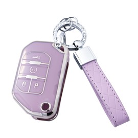 Flensent Key Fob Cover with Keychain for Wrangler JL JLU Rubicon Wagoneer Gladiator JT Sahara 2018-2025 (Purple)