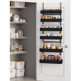 NQW 6-Tier Door Organizer, Heavy Duty Hanging Basket Spice Rack Shelves for Pantry Kitchen, Black