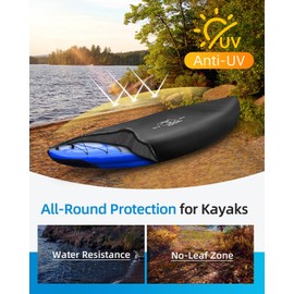OCEANBROAD 300D/420D/600D Kayak Cover, Water-Resistant UV-Resistant Kayak Canoe Fishing Boat Dust Covers for Indoor and Outdoor Storage, Suitable for 10.8-12ft Kayak, 420D Black