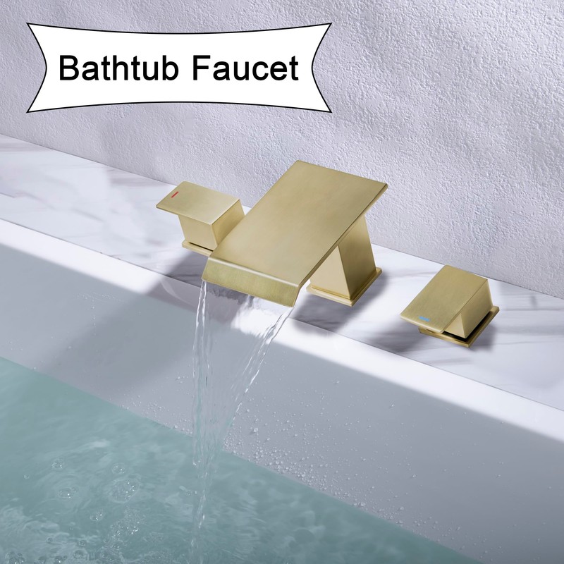 Beiyi Roman Tub Faucet Brushed Gold Deck Mount Waterfall Bathtub