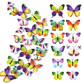 Pack of 24 3D Butterflies Decorative Butterfly Wall Stickers Butterfly Decoration Removable Wall Stickers Home Decoration Children's Room Bedroom Decoration