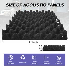 20 Pack Acoustic Foam Panels | 16" x 12" x 2" High Density Fire Resistant Egg Crate Foam | Double Sided Adhesive Tape | Sound Absorbing Noise Dampening Sound Proof Foam Panels For Walls