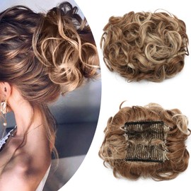 SEGO Hairpiece Hair Extensions with Comb Hair Scrunchie Updo Bun Hair Extension Messy Donut Braid Ponytail White Brown to Light Blonde 1