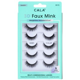 CALA - "3D Fauk Mink" pestañas postizas multidimensionales y ligeras (5 pares de pestañas, Sassy)