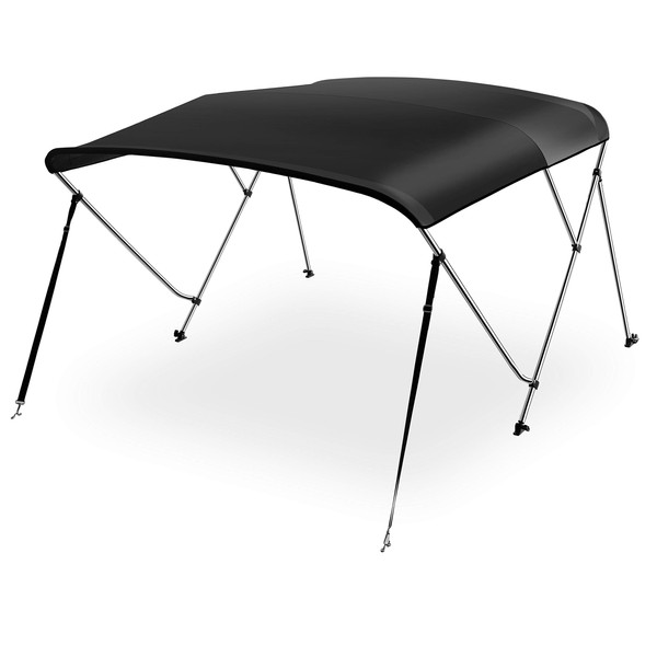 SereneLife Waterproof Boat Bimini Top Cover-85-90 W 3 Bow Bimini Top Canvas Sun Shade Boat Canopy -1" Double Wall Aluminum Frame Tube, 2 Straps 2 Rear Support Poles, Storage Boot - SLBT3BK851 (Black)