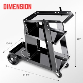 DNA MOTORING Heavy-duty 3 Layers Larger Storage 360° Swivel Wheels and Storge Safety Chains Welding Cart,Black TOOLS-00464