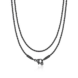 Bandmax Mens Black Rope Chain 28 Inch Stainless Steel 1.5mm Thin Cable Twist Chain to Hold Pendant Mens Black Necklaces Jewelry Gift for Men Women