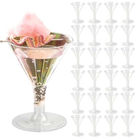 Martini Glasses Plastic, Pack of 25 Champagne Glasses, Plastic, 177 ml, Reusable Cocktail Glasses with Handle, Transparent Champagne Glasses, Cocktail Cups for Parties, Birthdays, Weddings