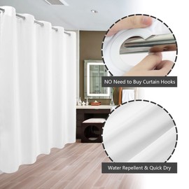 Extra Long No Hook Shower Curtain or Liner Soft Microfiber - 96" Length Fabric Shower Curtain Liner Set, Machine Washable & Water Repellent, White, 71x98