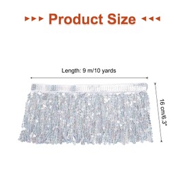 QUARKZMAN 10 Yards Sequin Fringe Border 6.3 Inch Wide Tassel Fringe Sewing Border Tape Polyester for DIY Crafts Sewing Curtain Cushion Dress Clothing Decoration Silver