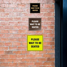 Square Please Wait to Be Seated Sign with Adhesive Tape, Mounts On Any Surface, Weather Resistant, Indoor/Outdoor Use (Brushed Silver) - Large (2 Pack)
