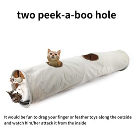 ALL FOR PAWS Cat Tunnel,Cat Tunnels for Indoor Cats,Collapsible,Linen Cloth,Cat Toys for Indoor Cats Interactive,Cat Hideout Tube with Fun Ball and 2 Hole,140cm