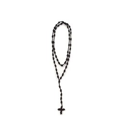Caiyao Lightweight Catholic Knotted Rosary Cross Long String Necklace for Women Durable Braided Long Knotted Cord Rope Strand Twine Cross Spiritual Necklace-Black