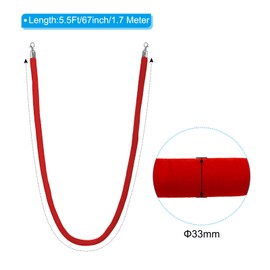 PATIKIL 5.9 Feet Red Velvet Stanchion Rope, Crowd Control Barrier Rope with Snap Hooks for Posts Stand Queue Divider of Hotel Theater, Silver