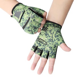 Harssidanzar Men's Fischingloves SM056EU Half Bared Fingers, Non-Slip and Wear-Resistant, Outdoor, Green, Size L