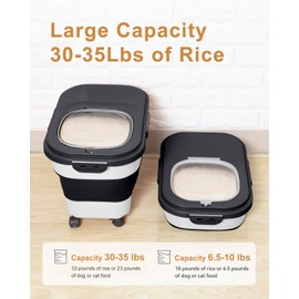 DDMOMMY 20-30 Lbs Rice Storage Container,Collapsible Food Storage Containers with Rolling Wheel Airtight Locking Lid,Flour Storage Container with Cup and Scoop,Suitable for Food,Rice,Pet Food,Flour