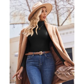 Ekouaer Women's Turtleneck Shirts Ribbed Pullover Sweater Long Sleeves Tops Midweight Thermal Underwear Blouse Black L