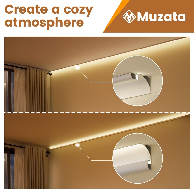 Muzata 5Pack 3.3FT/1M LED Channel Aluminum Spotless LED Diffuser Channel
