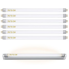 Hiboom 6 Pack F8T5/CW Fluorescent Light Bulbs with Lampholders, 12 Inches Tube Light Bulbs 8W 4100K Cool White T5 Tube Replacement for Under Cabinet Light, Kitchen, RV, Closet