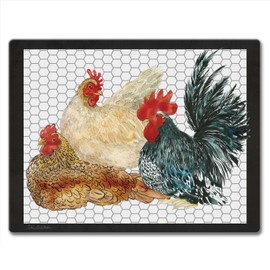 CounterArt Whimsical Roosters 3mm Heat Tolerant Tempered Glass Cutting Board 10” x 8” Manufactured in the USA Dishwasher Safe