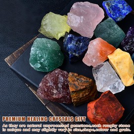 Raw Crystals,Premium Healing Crystals Gift,Healing Stones Wooden Box Set,Large Raw 7 Chakra Set with Tiger's Eye and Amethyst Crystal and Gemstones in Wooden Box,Spiritual Gifts,Meditation,Chakra,Yoga