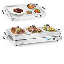 CLEEMAN Food Warmer & Buffet Server, 2-in-1 Electric Buffet Warmer with Adjustable Heat, 3 Food Pans with Lids, 8 Qt Stainless Steel Warming Trays for Buffets Party Catering, 450W