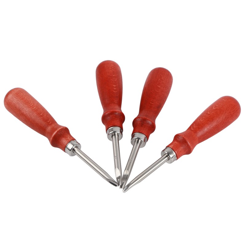 4pcs Leather Edger Professional Trimming Working Kit with Wooden Handle