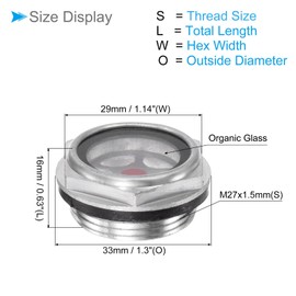 CoCud Air Compressor Oil Sight Glass, | M27x1.5mm Male | Aluminum Hex Head Oil Liquid Level Indicator Glass Window - (Applications: for Gearbox Fittings), 1-Piece