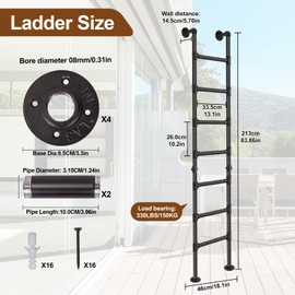 7FT Egress Ladder for Basement Window Well, 7-Step Wall/Floor Mounted Metal Ladder, 330lbs Load Capacity, Heavy-Duty for Indoor Outdoor Use, High Entrance Loft Attic Bunk Bed – Black